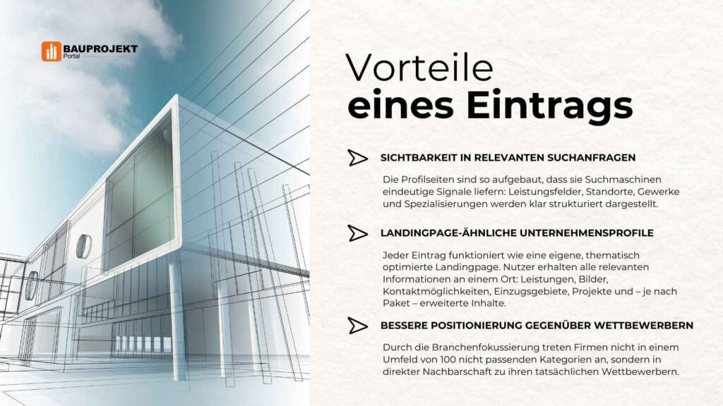 Vorteile eines Verzeichniseintrags bei bauprojektportal.de